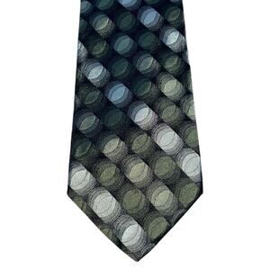 Murano 100% Silk Illusion Dot Print Point Neck Tie Black Green Men's 58" Length